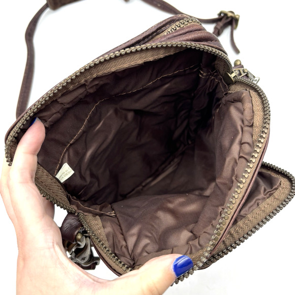 Vintage 90s Dilana Design Collection Brown Leather Organizer Crossbody Bag FLAWS - Picture 8 of 16